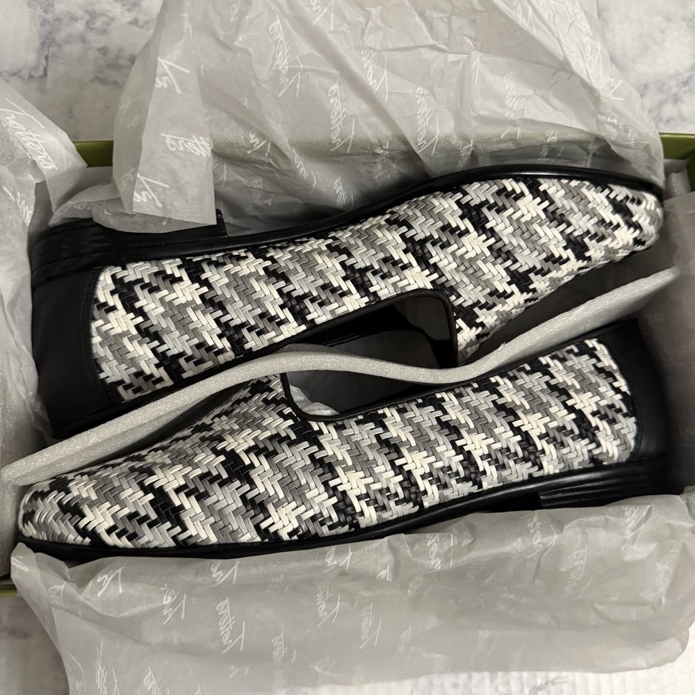 Trotters Liz Loafer Women's Size 11WW Wide Herringbone Black White Classic Flat